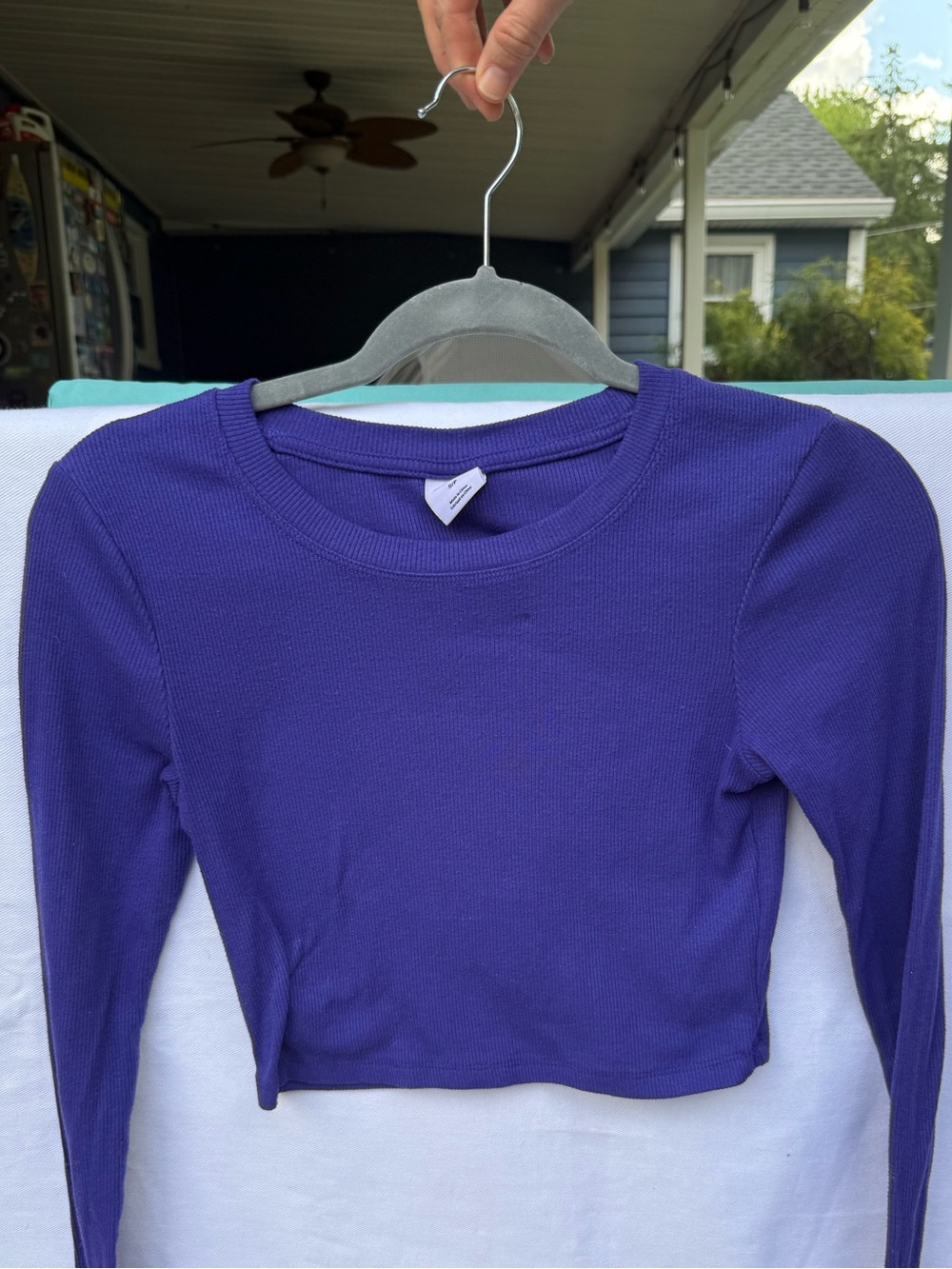 Women's Ribbed Long-Sleeve Crop Top - Violet